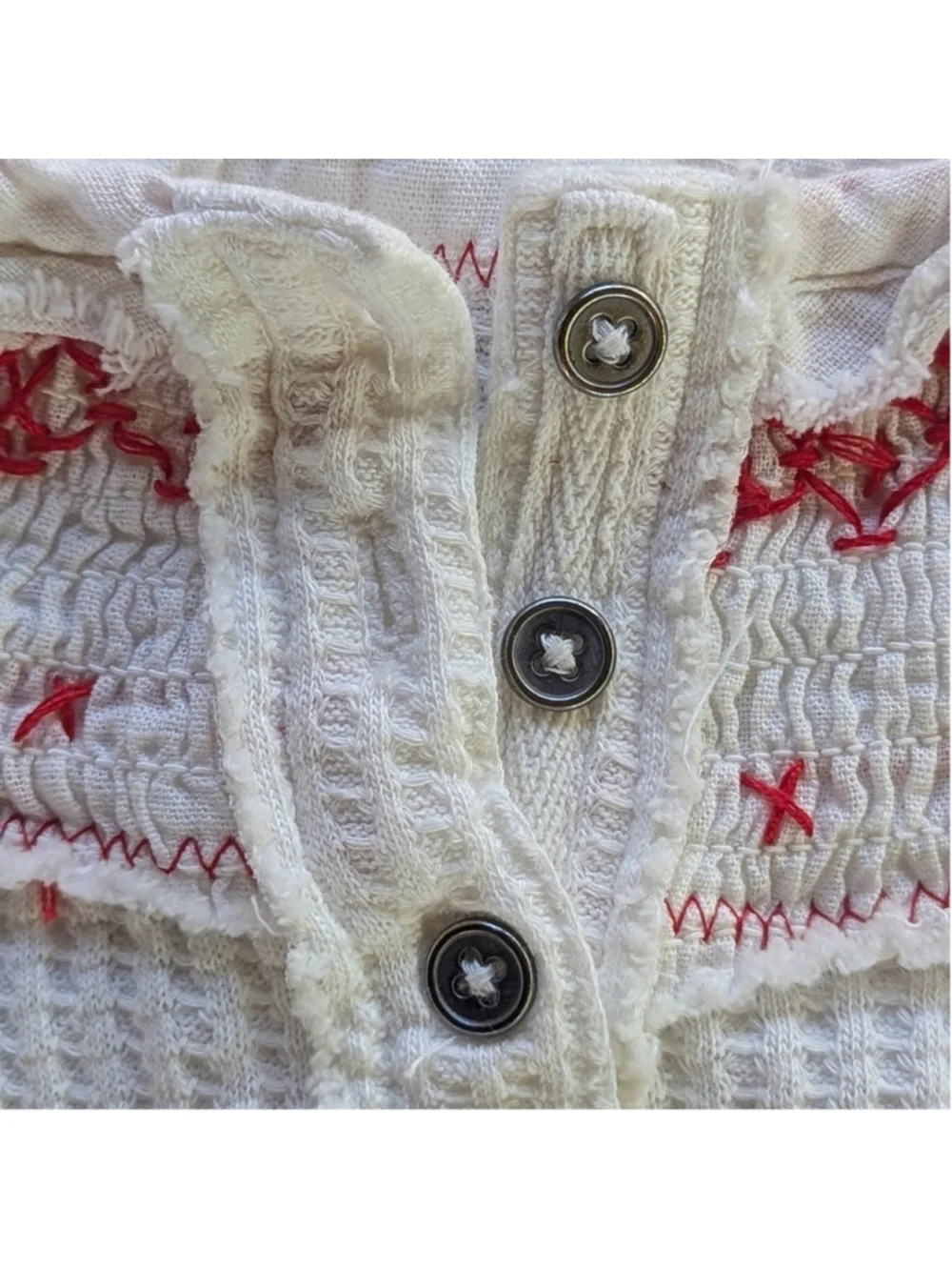 Free People Thermal Embroidered Oversized Holly Henley Top Sz XS